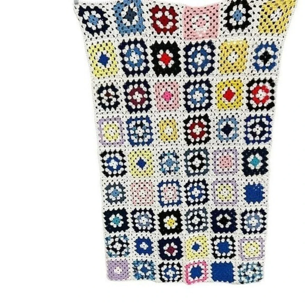 Handmade Crochet Granny Square Blanket Multicolor Throw Lap‎ Afghan 56x36